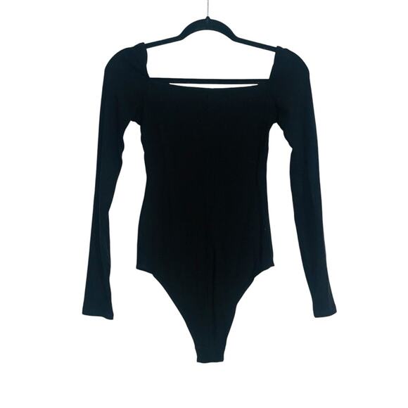 Reformation Jeans Gaia Long Sleeve Rib Square Neck Black Bodysuit SMALL - Picture 2 of 6